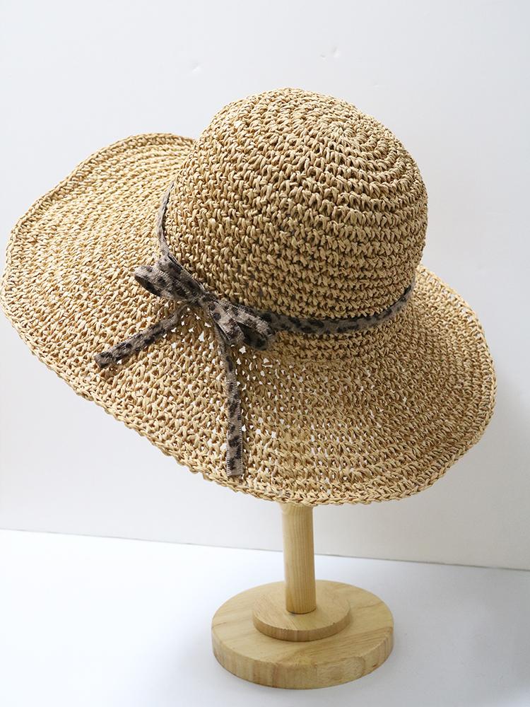 Ladies' Summer Solid Color Hollow Out Large Brim Beach Sun Hat, Pure Straw Crochet Sun Hat Suitable For Hiking