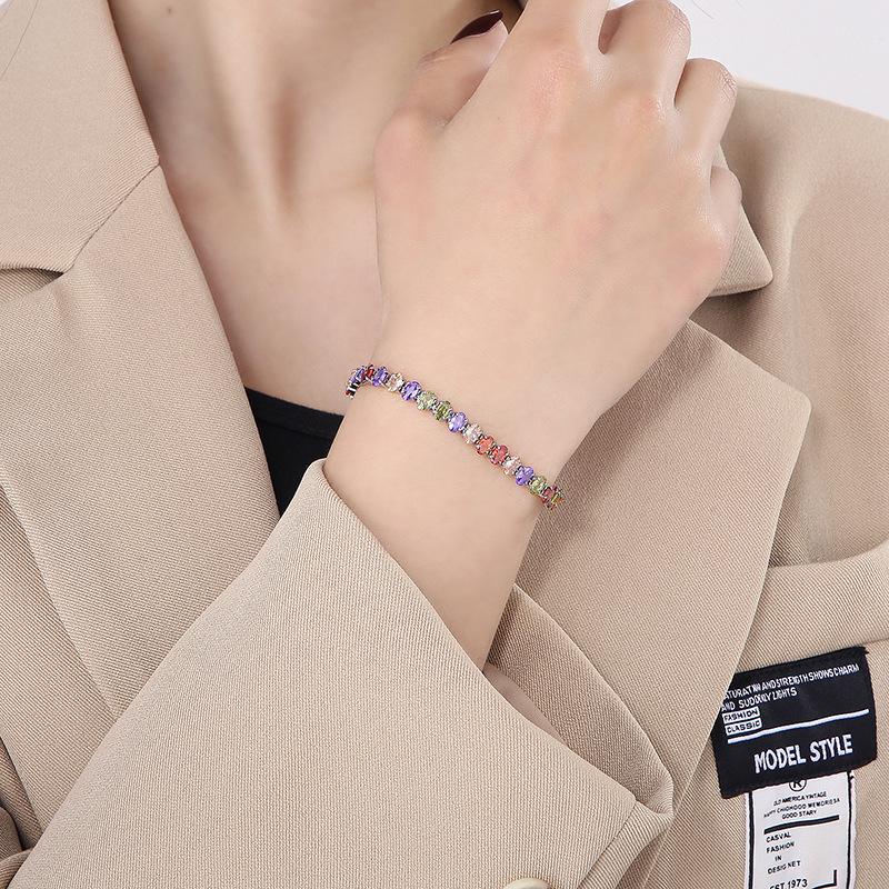 5mm Zirconia Titanium Steel Bracelet for Women - Elegant Sparkling Square Zircon Stone Bracelet