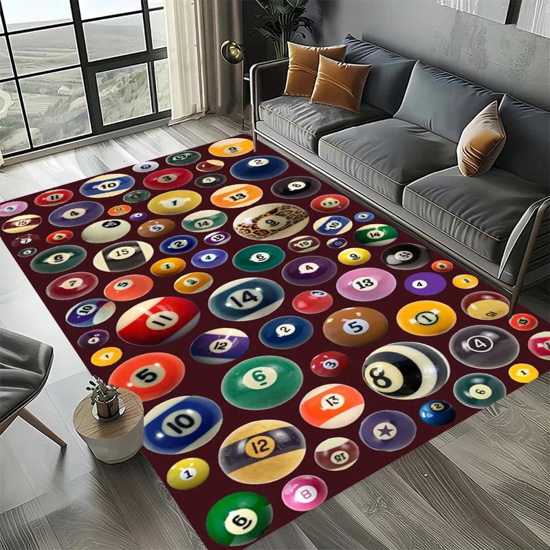 Large Washable Area Rug with Black Pool Ball 8 Design, Non-Slip Sofa Kitchen Toilet Carpet for Living Room Decoration