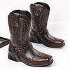 Bottes d'équitation western pour homme, bout carré, mi-mollet, en cuir, mode décontractée, semelle épaisse