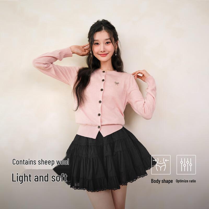 

Qiushui Yiren Women s Versatile Elastic Round Neck Knitted Cardigan L