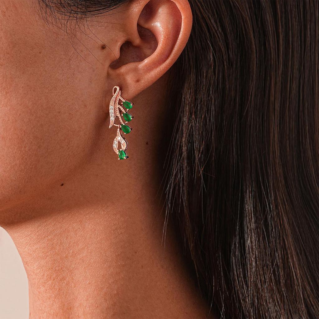Elegant New Fashion Copper Earrings with Green Gemstone and Zircon