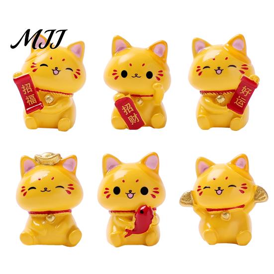 Decorative Charms for Creative Projects 6PCS Mini Yellow Cat Figurines, Symbolizing Good Luck And Prosperity Tiny Small Figurines Tabletop Decoration