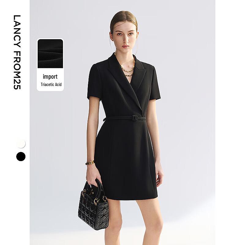 

LANCY Triacetate Lapel Suit Dress with Belted Waist M