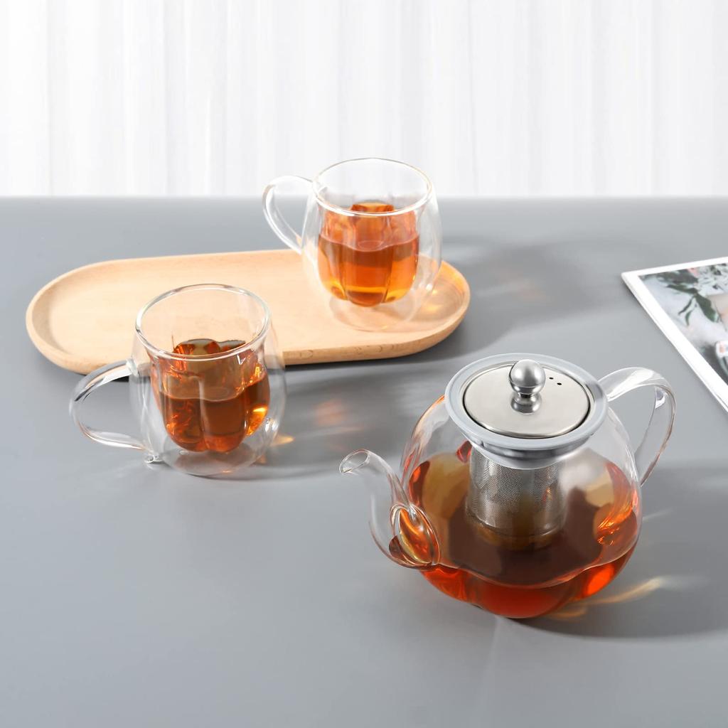 VKCHEF Teapot, Heat-Resistant Glass Kyusu (Kyusu), Transparent, 1000ml Large Capacity, Stainless Steel, with Tea Strainer, Suitable for Direct Heat,