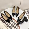 Large Size Pointed Shoes 35-43 Thick Heel Black High Heels Professional Single Shoes Fat and Wide Work Women's Shoes Fat Feet