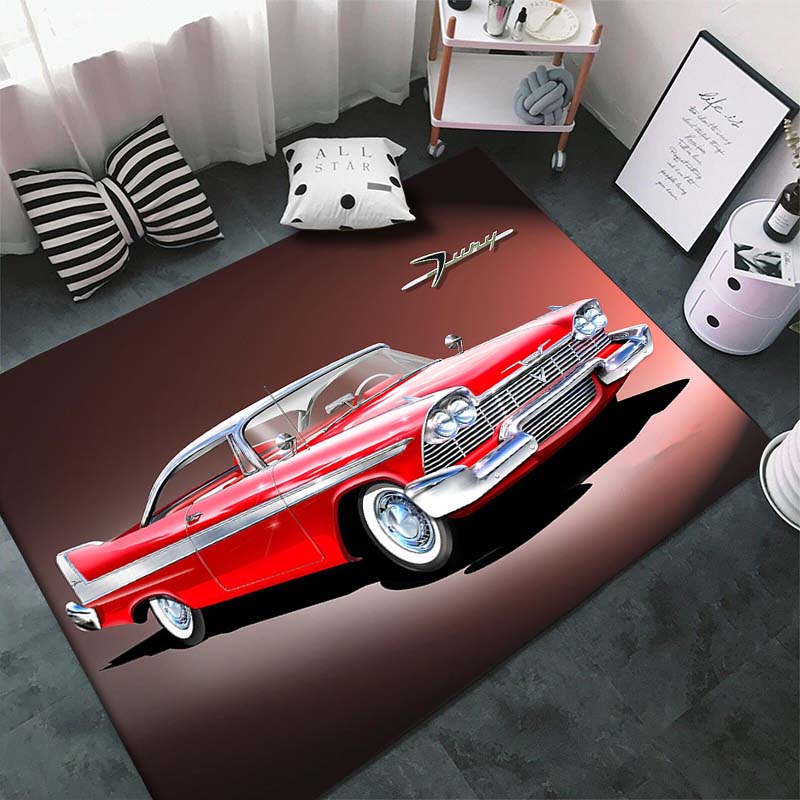 15 Sizes Classical Racing Car Pattern Art Rug for Bedroom Living Room Cool Old Car Floor Mats Home Decor Non-Slip Floor Pad Rugs