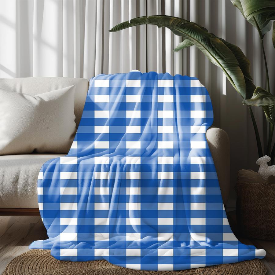 Blue And White Check Microfiber Flannel Cover Blanket Bedroom Living Room Sofa Soft And Comfortable Home Decoration