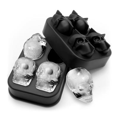 1 Stück 3D-Totenkopf-Silikon-Eiswürfelform, Halloween-Totenkopf-Eismaschine, Whisky-Eiswürfelform, DIY-Eiswürfelform mit 4 Mulden