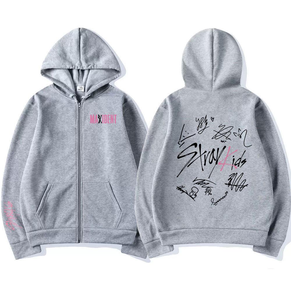 Unisex Harajuku Stray Kids Maxident Print Zip-Up Hoodie, Hip-Hop Y2K Style