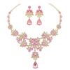 DIEZI Luxury Wedding Bridal Purple Pink Crystal Necklace Earrings Jewelry Sets For Women Fashion Water Drop Rhinestone Jewelry