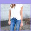 Elegant Ladies Summer Lotus Lace Short Sleeve Casual Shirt Tops Blouse T-shirt