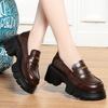 Fashion Comfortable Thick-Soled Leather Shoes Spring Autumn New Round-Toe Women's Shoes Versatile With British Style Thick Heel Loafers