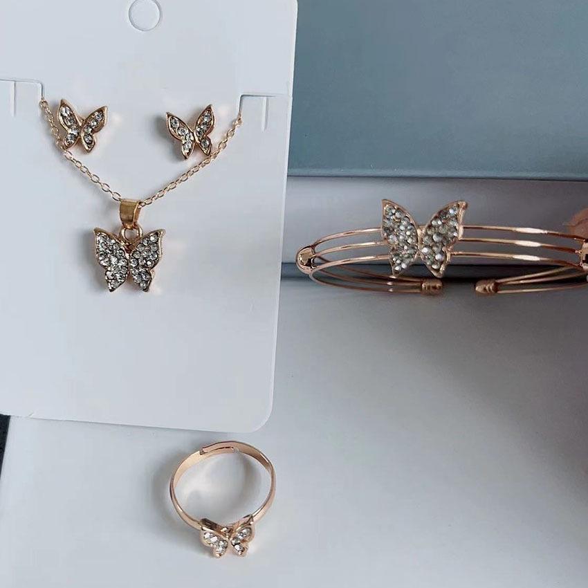 Exquisite Butterfly Jewelry Set: Necklace, Earrings, Ring, and Bracelet - European and American Style