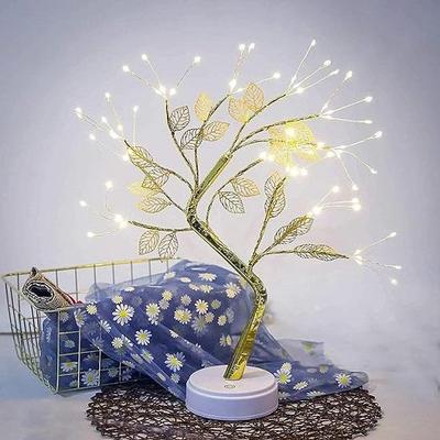 Bonsai Led Desk Tree Lamp, Desk Table Decor Pearl LED Lights for Home, Bedroom, Indoor, Wedding Party, Decoration Touch Switch Battery Powered