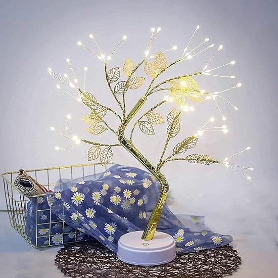 Bonsai Led Desk Tree Lamp, Desk Table Decor Pearl LED Lights for Home, Bedroom, Indoor, Wedding Party, Decoration Touch Switch Battery Powered