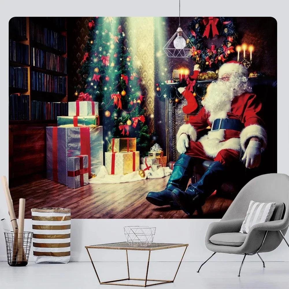 Christmas Sleigh Elk Pattern Living Room Bedroom Home Wall Decoration Tapestry