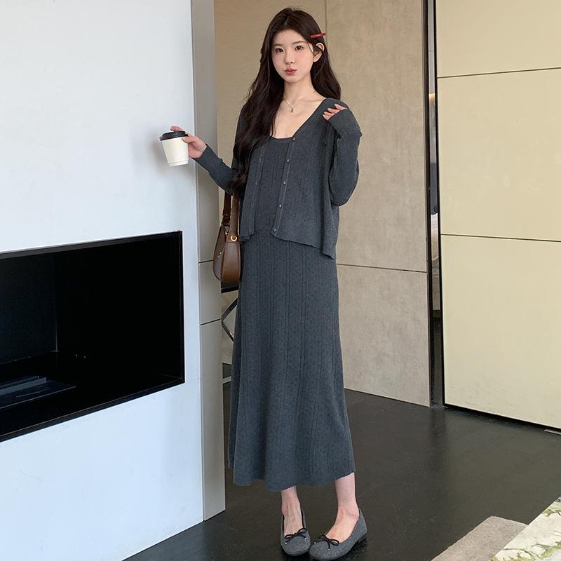 Spring 2026 Elegant Maternity Cardigan and Camisole Dress Set 2XL