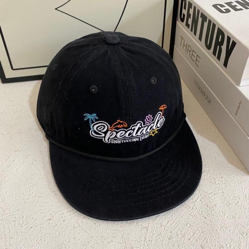 Korean retro niche flat brim duckbill cap - unisex letter embroidered soft top visor - face-slimming baseball cap M(56-58cm)