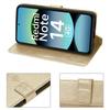 Case and 2 Tempered Glasses for Xiaomi Redmi Note 14 4G (not for 5G) Protection Leather Effect Relief Pattern Golden Butterfly