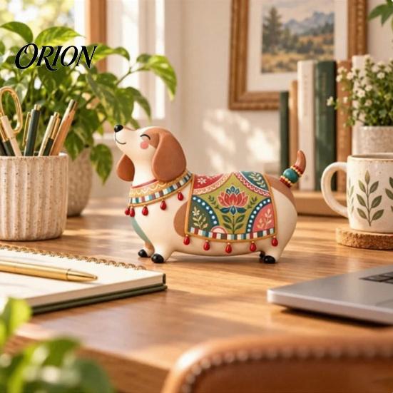 Funny Pet Statues Dachshund Cat/Dog Ornament, Handmade Resin Decorative Figurine, Artistic Themed Rustic Crafts Home Decor Statue for Living Room Desk