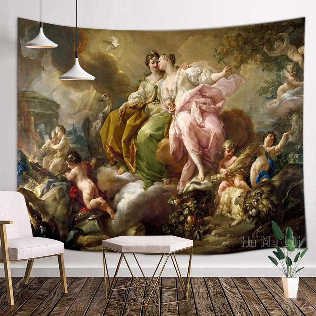 Griechische Kunst Italienische Mythologie Paradies Vier Flüsse Weibliches Anthropomorphes Poster Wandteppich Designer Zimmer Ornament
