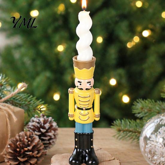Christmas Gift for Kids Nutcracker Resin Candle Holder, Pastel Soldier Figurine Fireplace Decorations Desk Shelf, Festive Home Tabletop Decor, Holiday