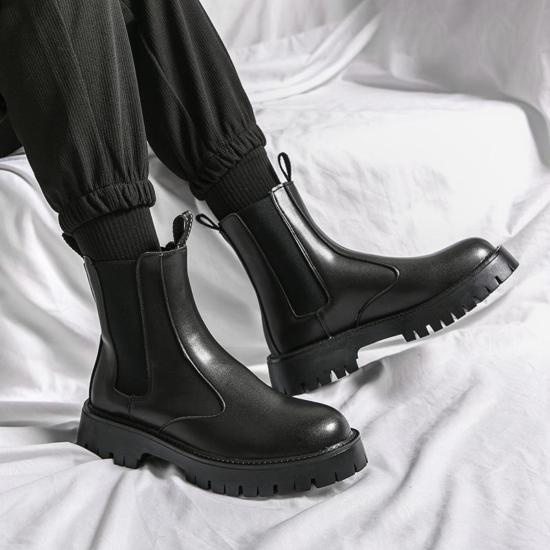 Men's High-Top Chelsea Boots, British Style Velvet Martin Boots, Autumn/Winter Thick-Soled Trendy Footwear