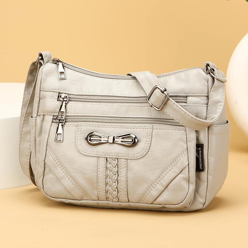 Soft Leather Crossbody Bag Women's Multi-layer Shoulder Bag Middle-aged Mother Bag
