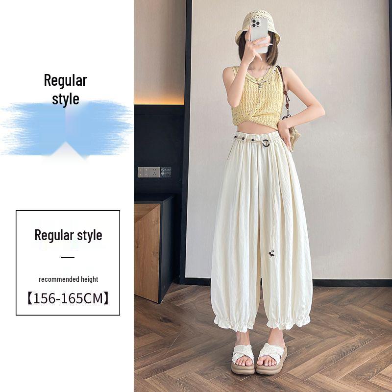 

Women s Summer Black Wide-Leg Lantern Pants 2026: High-Waisted, Loose, Thin Style, Petite Fit S (80-95 jin) белый
