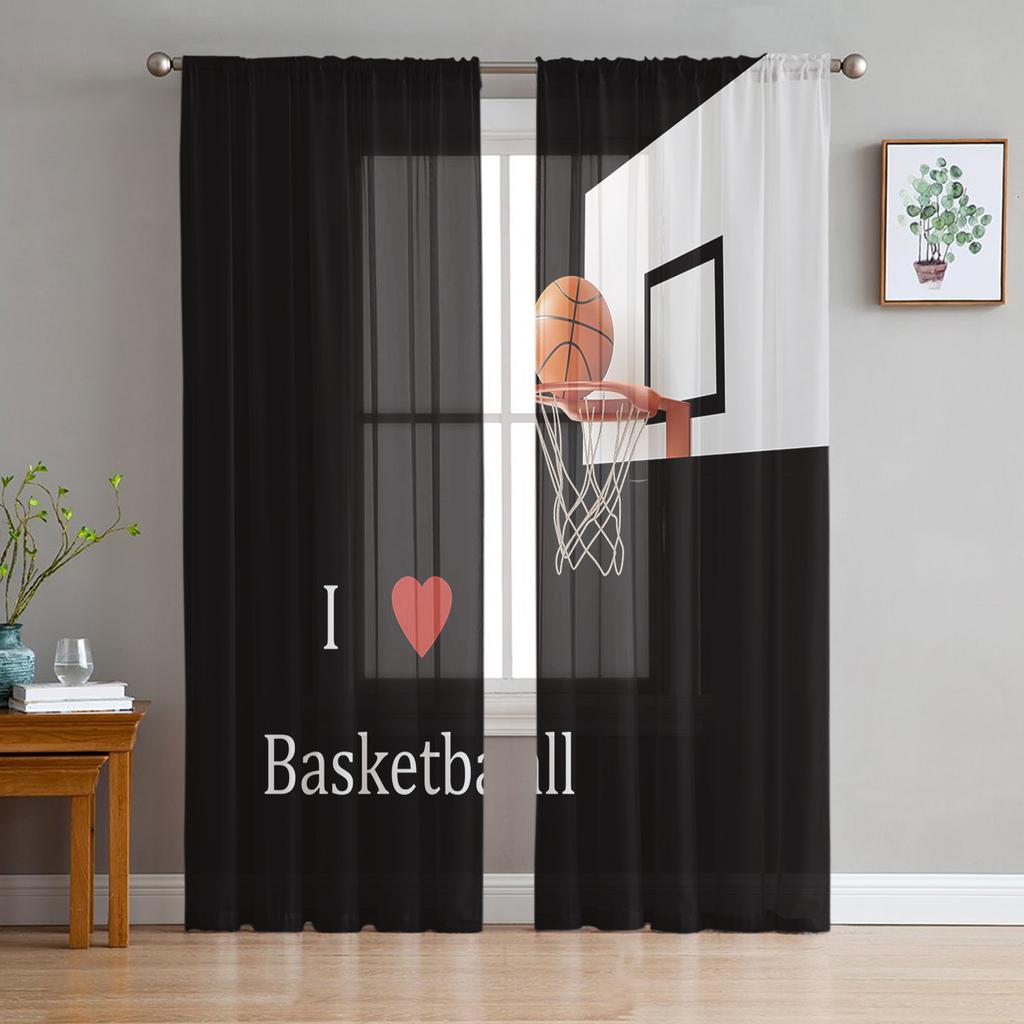Basketball Sport Schwarz Tüll Vorhänge Für Wohnzimmer Dekoration Moderne Chiffon Sheer Voile Küche Vorhang