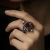European and American new fashionable retro red zircon inlaid personalized versatile men's and women's rings