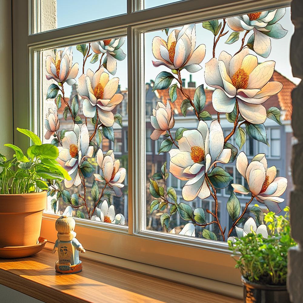 Akvarelové Květiny Listy Balkon Skleněné Okno Zkrášlení a Dekorace Samolepky na Okno na Statickou Elektřinu