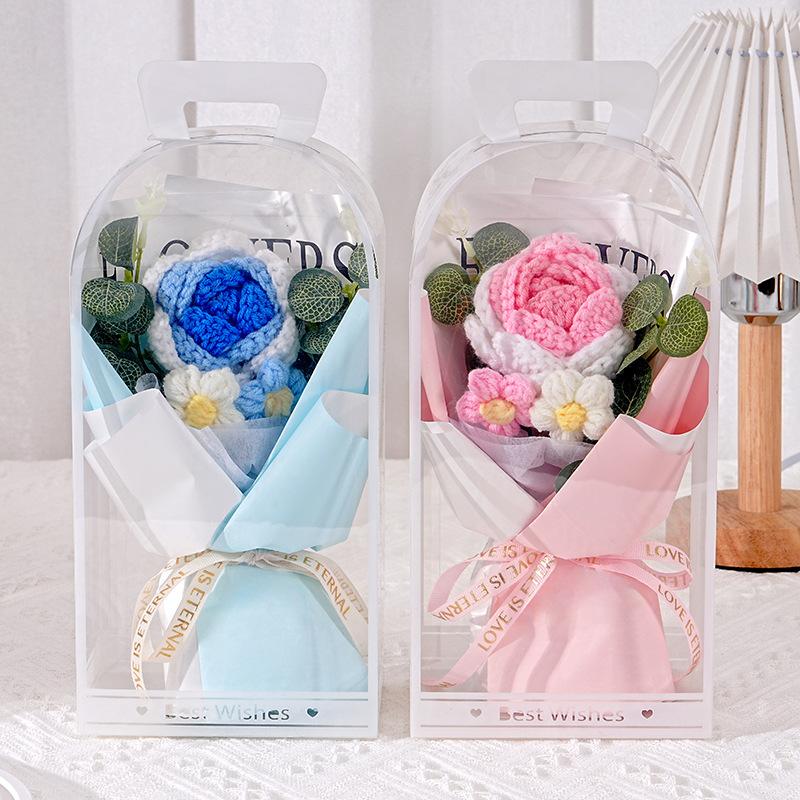 Knitted Flower Bouquet Hand-Woven Flower Cute Bear Bouquets For Mother'S Day Teacher' Day Birthday Graduation Gifts