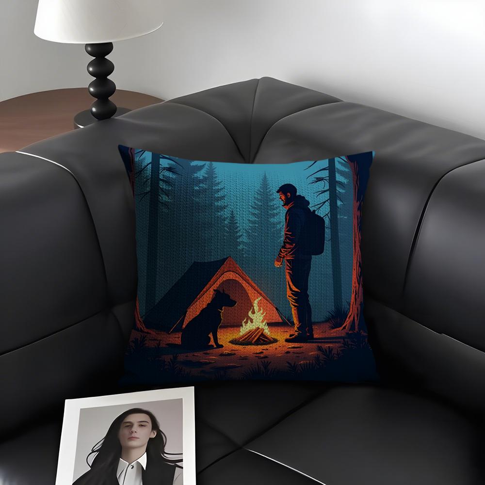 Camping Fashion Cushion Cover Natural Linen Organic Fabric DoubleSided Printing Sofa Home Decor Gift Pillow Case