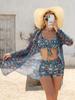 Women's Boyleg Three-Piece Swimsuit with Cardigan and Bow
