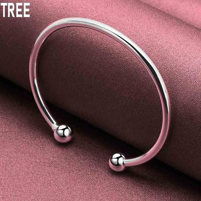 925 Sterlingsilber 4 mm Glatte Solide Perlen Armband Manschettenknöpfe Armband Mode Charm Hochzeitsschmuck