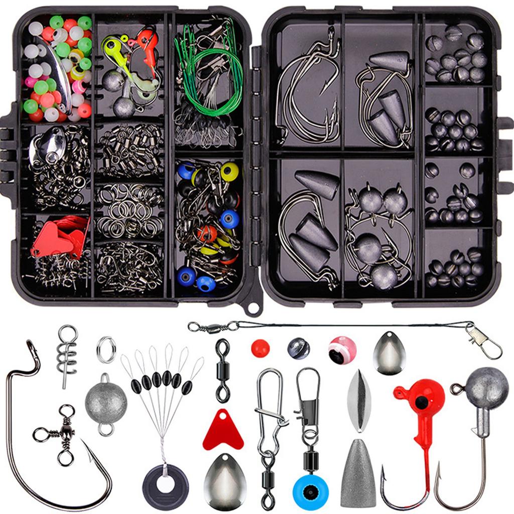257PCS Fishing Lure Set Metal ABS Corrosion Resistance Anti Winding Fishing Hook Kit for Outdoor with Black Storage Box