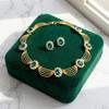 Retro Necklace Earrings Set Geometric Crystal Rhinestone Earring Matching Set Gold-Tone Elegant Gemstone Necklace Set