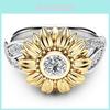 Exquisite Gold Plated Sunflower Ring With Colored Zircon For Women Elegant Jewelry
