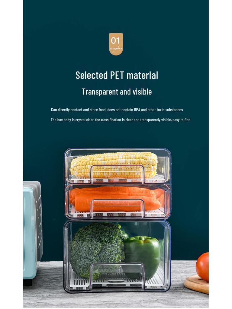PET Egg and Veggie Refrigerator Organizer - Stackable, Multifunctional Drawer with Drainage