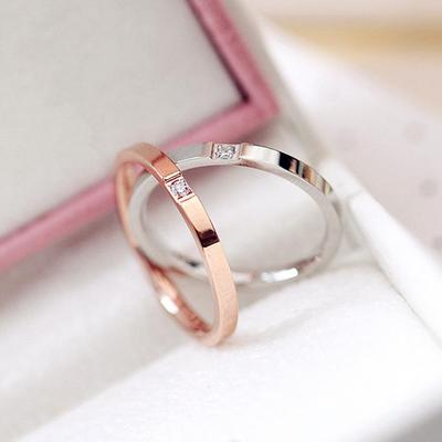 Korean Style Titanium Steel Couple Rings: Single Diamond Inlaid, Versatile Unisex Thin Bands