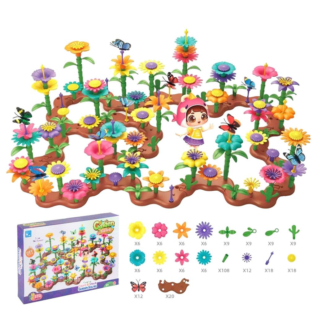 Flower Garden Building Toys For Girls 3 4 Year Old, Indoor Stacking Game Pretend Playset For Toddler