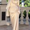 2025 Autumn Women's Slimming French Satin Long Dress Set with Long Sleeves