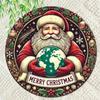 North Pole Santa Claus Metal Round Wall Art, Christmas Decoration, Waterproof Rustproof Indoor Outdoor Hanging Ornament
