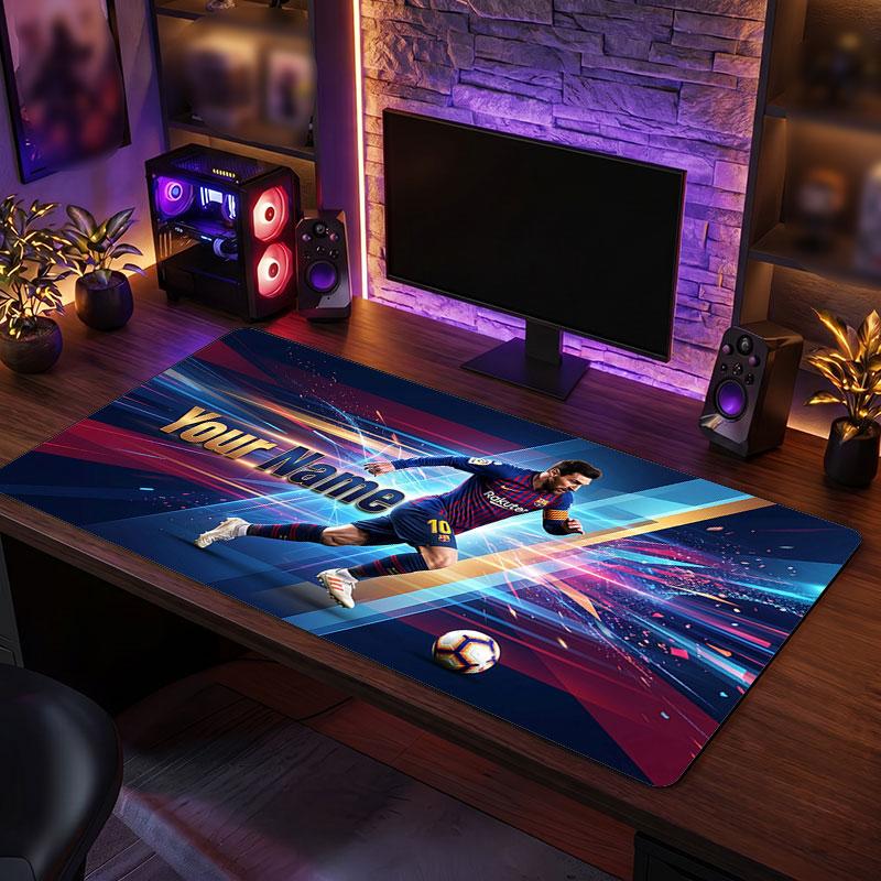 Tappetino per Mouse Grande Personalizzato Lionel Messi, Stampa Testo Nome Personalizzato, Tappetino da Scrivania Antiscivolo con Logo Calcio, Regalo per Gamer