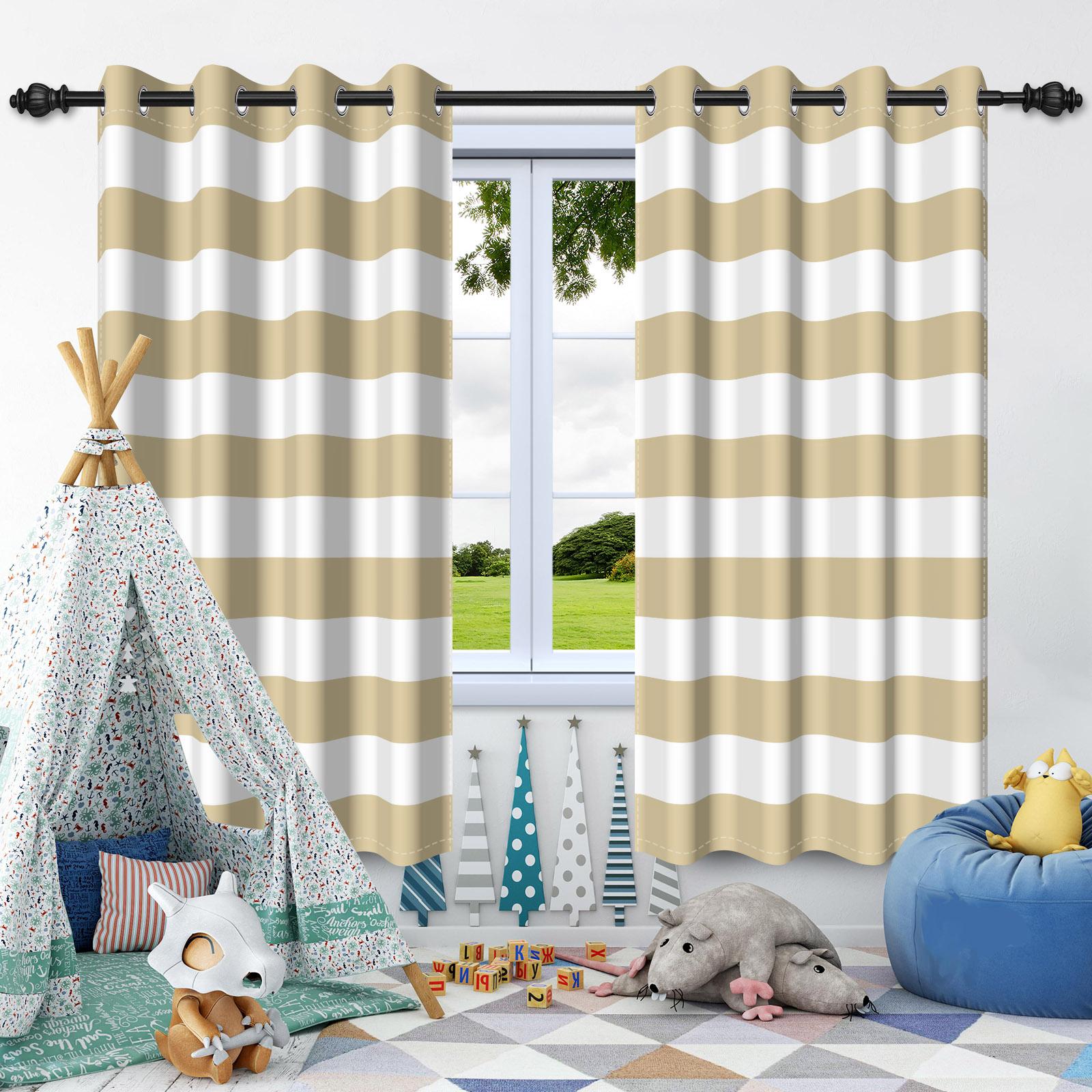 

2pcs Simple Solid Color Transverse Striped Blackout Curtains for Bedroom Living Room Darkening Thermal Insulated Window Curtains 50x120cm 2pcs
