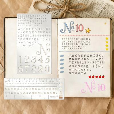 4Pcs Metal Planner Stencil Set Rustproof Engraving Stencils for Journaling Scrapbooks Rulers Numbers Letters Decorative Shapes Templates for Beginners