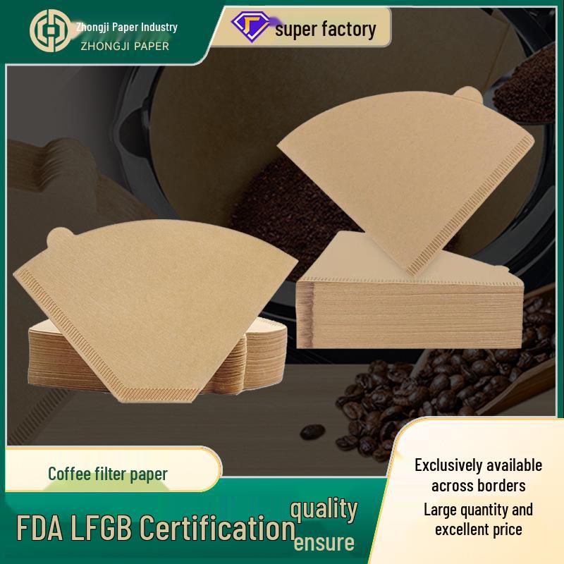 Fan-Shaped Hand-Pour Coffee Filter Paper, Raw Wood Pulp, V60 Type 04, Hanging Ear Design