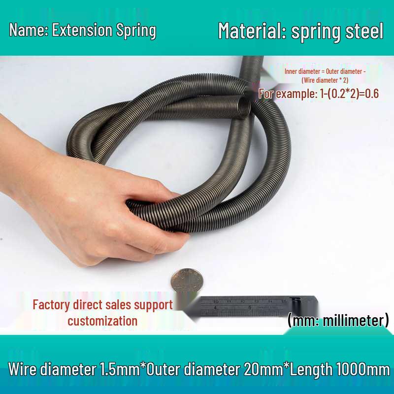 1m Spring Coil Extension with Hook - Strong Tensile Force, Thin Soft Sheath, for Tarpaulins & Sliding Doors